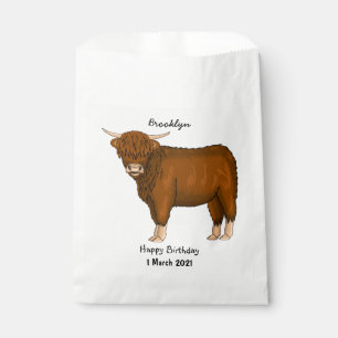 Highland cow cartoon illustration favour bag