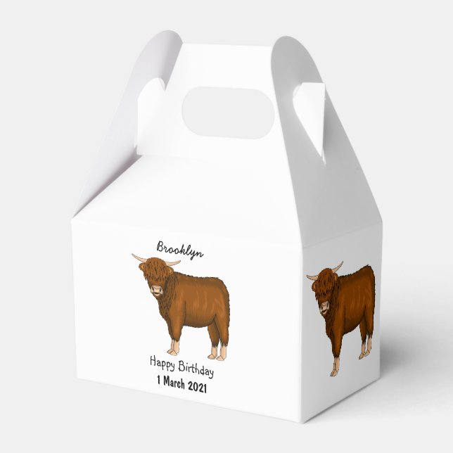 Highland cow cartoon illustration favour box (Front Side)