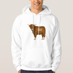 Highland cow cartoon illustration hoodie
