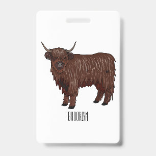 Highland cow cartoon illustration ID badge
