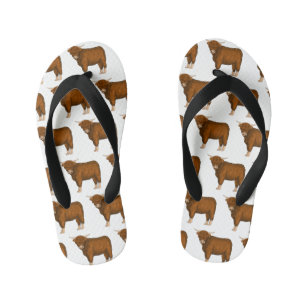 Highland cow cartoon illustration kid's thongs