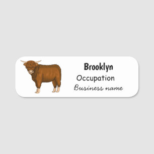 Highland cow cartoon illustration name tag