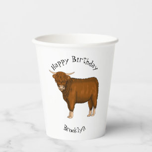 Highland cow cartoon illustration  paper cups