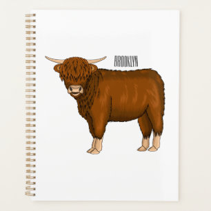 Highland cow cartoon illustration planner