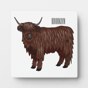 Highland cow cartoon illustration plaque