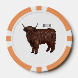 Highland cow cartoon illustration  poker chips
