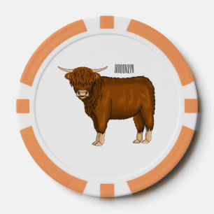 Highland cow cartoon illustration  poker chips