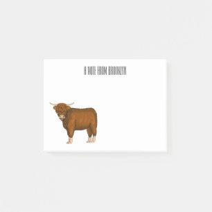 Highland cow cartoon illustration post-it notes