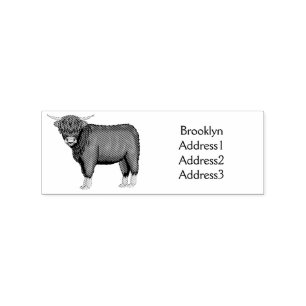 Highland cow cartoon illustration rubber stamp