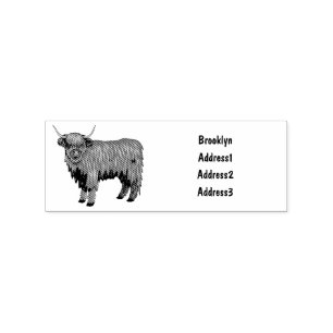 Highland cow cartoon illustration rubber stamp