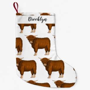 Highland cow cartoon illustration small christmas stocking