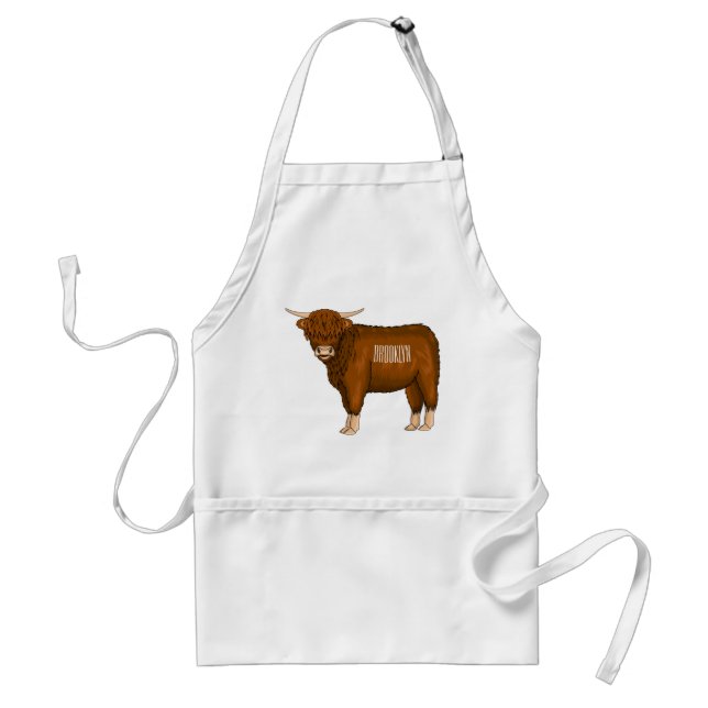 Highland cow cartoon illustration standard apron (Front)