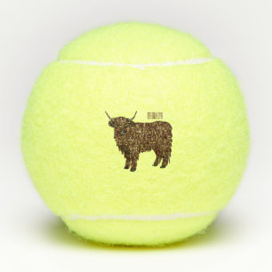 Highland cow cartoon illustration  tennis balls
