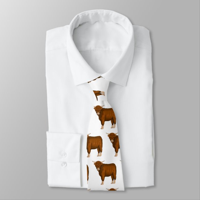 Highland cow cartoon illustration tie (Tied)