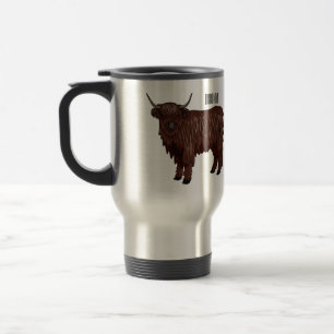 Highland cow cartoon illustration  travel mug