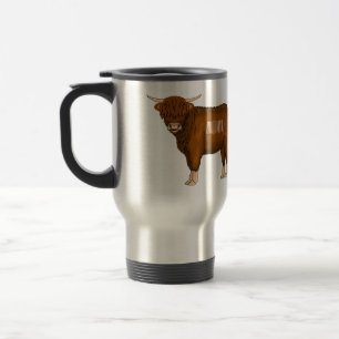 Highland cow cartoon illustration travel mug