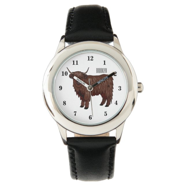 Highland cow cartoon illustration watch (Front)