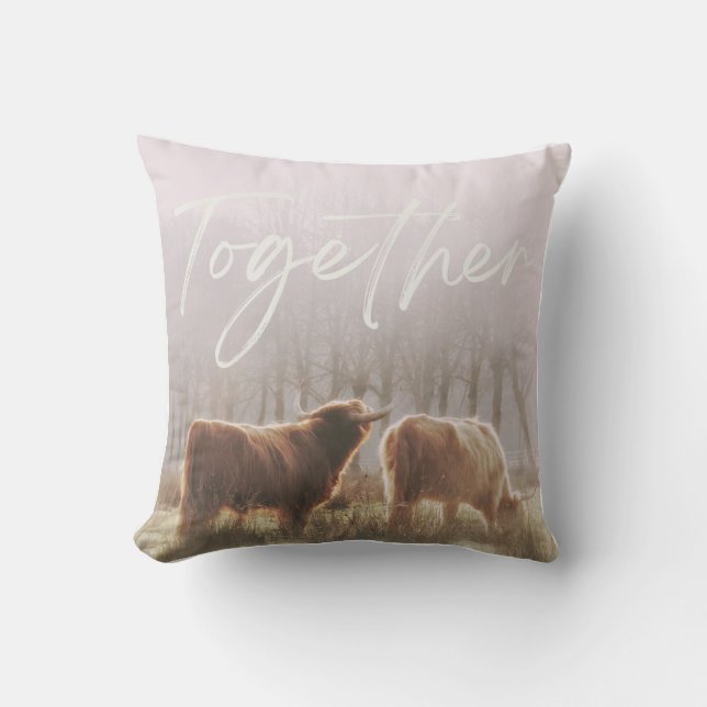 HIghland Cow Cattle Together Square Cushion Pillow (Front)