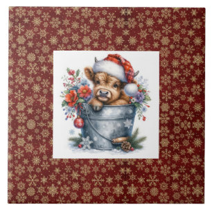 Highland Cow Christmas Ceramic Tile