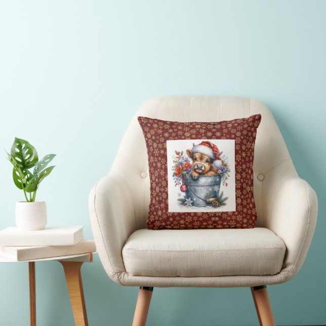 Highland Cow Christmas Cushion (Chair)