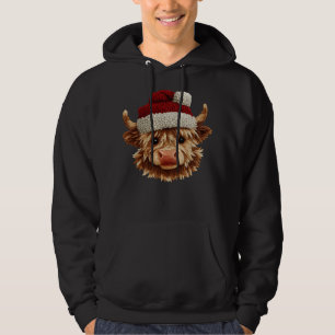 Highland Cow Christmas - Cute Furry Santa Hat Holi Hoodie