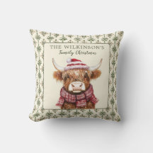Highland Cow Christmas Family Throw Pillow