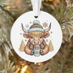 Highland Cow Christmas Fluffy Cosy Cute Gold Xmas Ornament