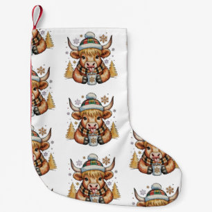 Highland Cow Christmas Fluffy Cosy Cute Gold Xmas Small Christmas Stocking