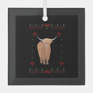 Highland Cow Christmas Glass Tree Decoration
