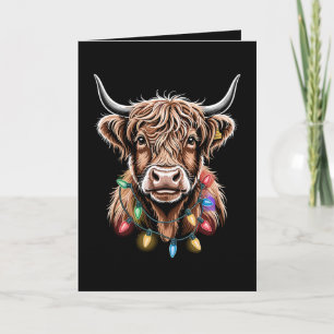 Highland Cow Christmas Lights Holiday Festive Xmas Card