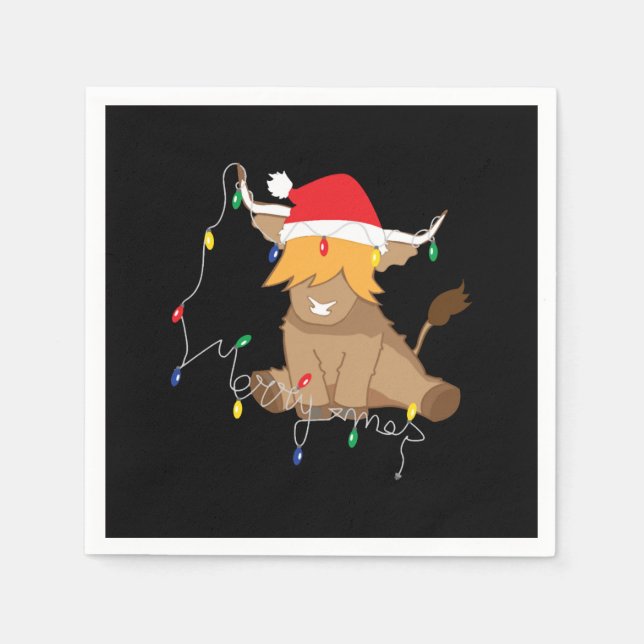 Highland cow christmas lights napkin (Front)