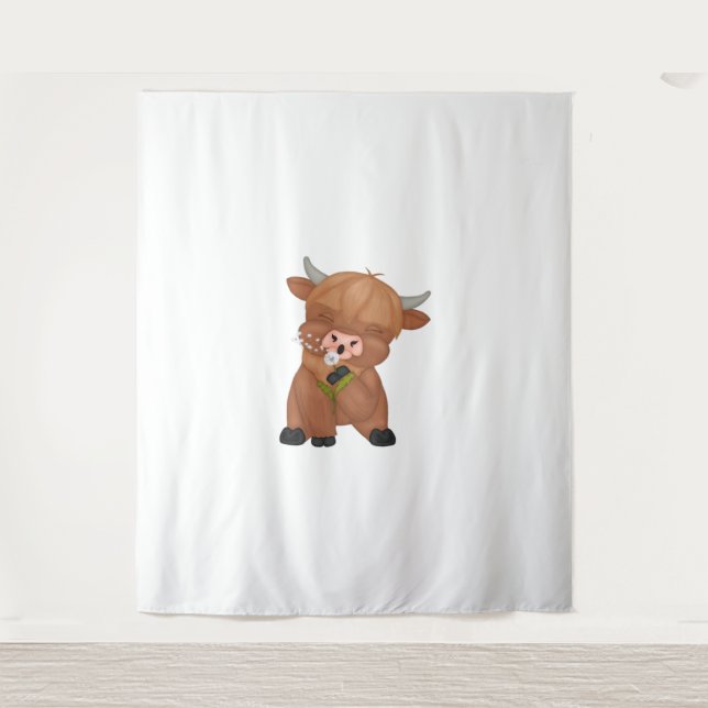 Highland Cow Christmas Merry and Bright, Scottish, Tapestry (Front)