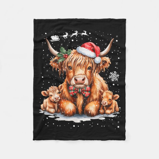 Highland Cow Christmas Outfit Idea Women Xmas High Fleece Blanket (Front)