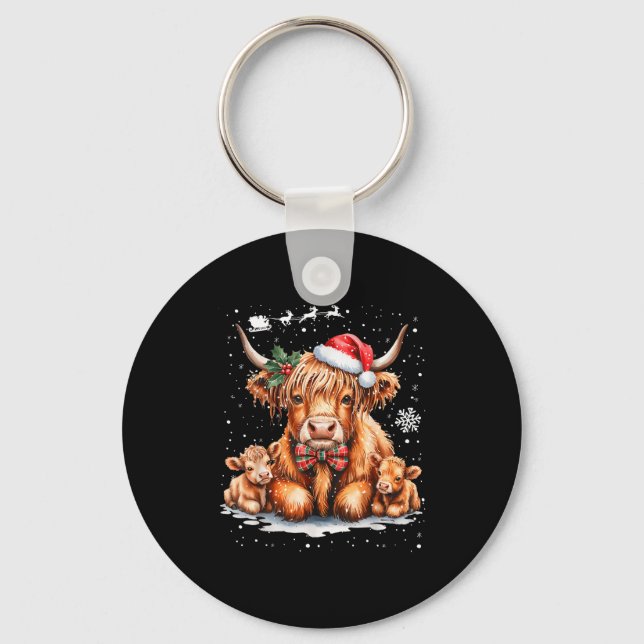 Highland Cow Christmas Outfit Idea Women Xmas High Key Ring (Front)