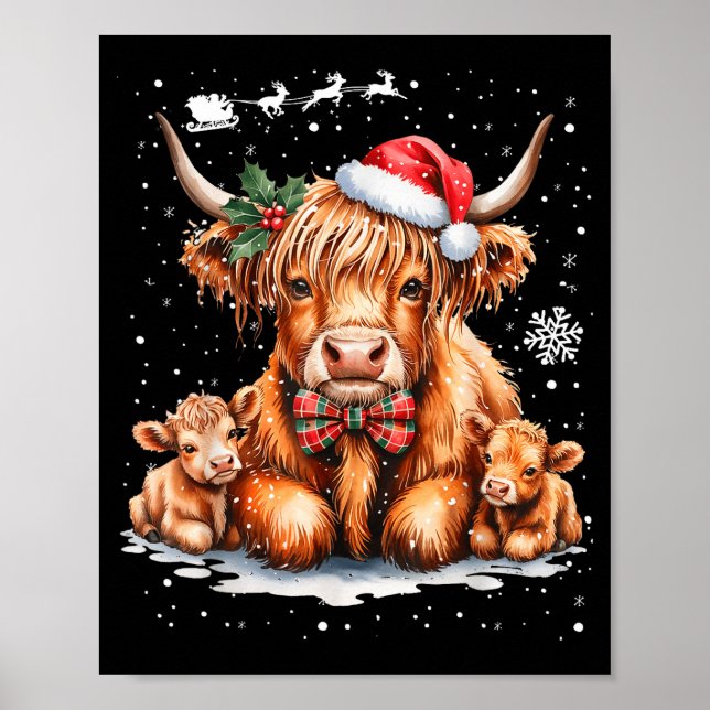 Highland Cow Christmas Outfit Idea Women Xmas High Poster (Front)