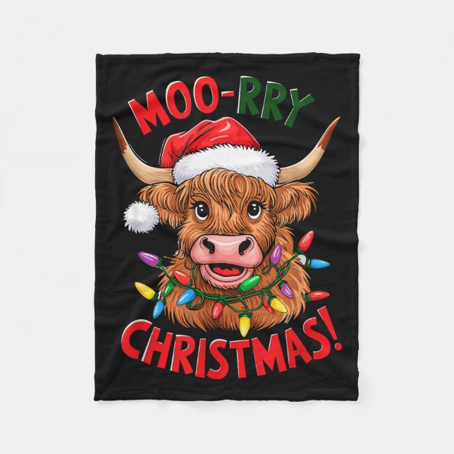 Highland Cow Christmas Pajama Moo Rry Cow Lover  Fleece Blanket (Front)