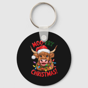 Highland Cow Christmas Pajama Moo Rry Cow Lover Key Ring