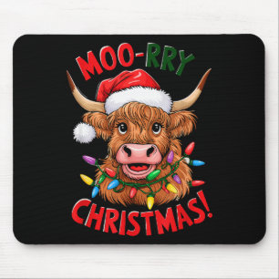 Highland Cow Christmas Pajama Moo Rry Cow Lover  Mouse Pad
