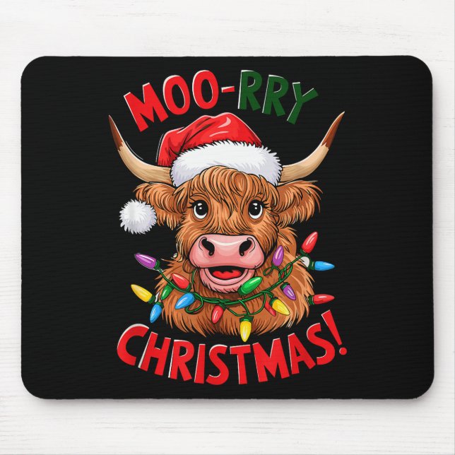Highland Cow Christmas Pajama Moo Rry Cow Lover  Mouse Pad (Front)
