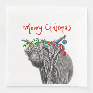 Highland Cow Christmas paper napkins