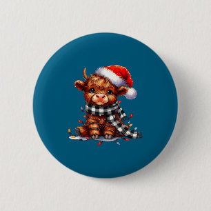 Highland Cow Christmas Santa Hat Mooey Xmas Heifer 6 Cm Round Badge