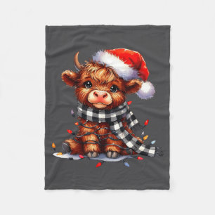 Highland Cow Christmas Santa Hat Mooey Xmas Heifer Fleece Blanket