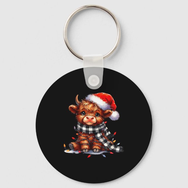 Highland Cow Christmas Santa Hat Mooey Xmas Heifer Key Ring (Front)