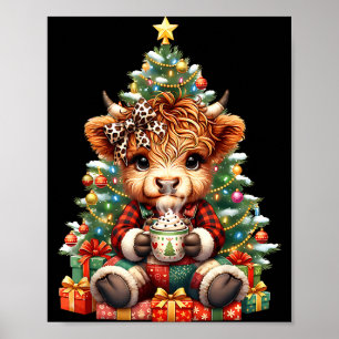 Highland Cow Christmas Tree Cute Heifer Cow Mooey  Poster