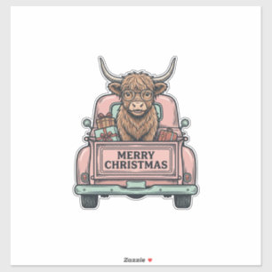 Highland Cow Christmas Truck Vintage Engraving Shi