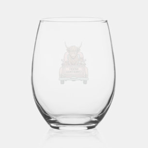 Highland Cow Christmas Truck Vintage Engraving Shi Stemless Wine Glass