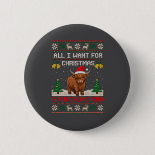 Highland Cow Christmas Ugly Sweater Style Festive 6 Cm Round Badge