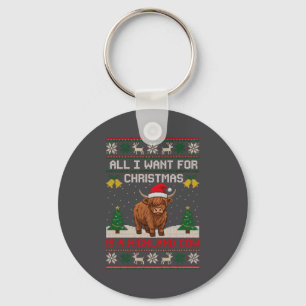 Highland Cow Christmas Ugly Sweater Style Festive  Key Ring