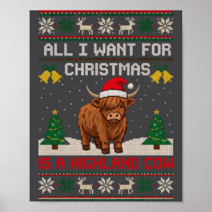 Highland Cow Christmas Ugly Sweater Style Festive  Poster