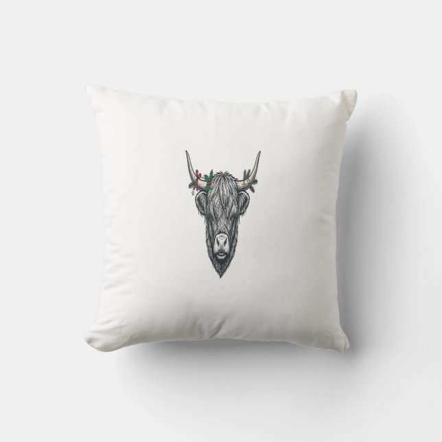 Highland Cow Christmas Ugly Sweater Vector Design_ Cushion (Front)